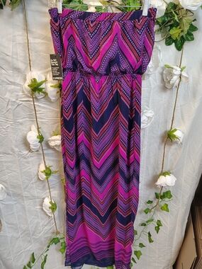 Express Purple Chevron Strapless Maxi Dress